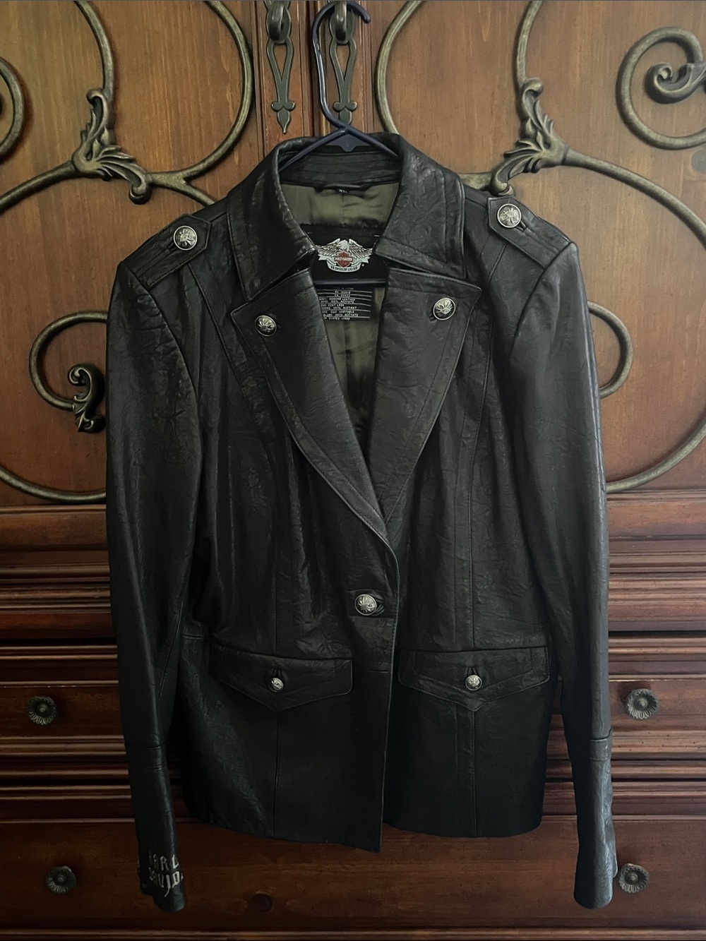 Harley-Davidson Black Leather Military-Inspired Women's Jacket